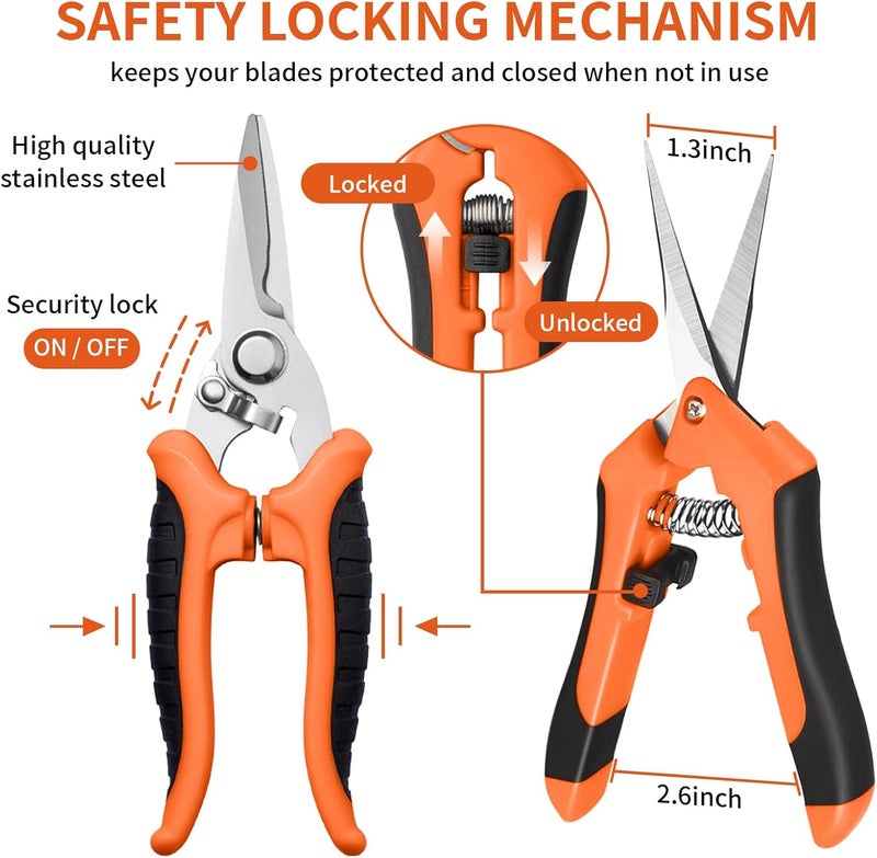 Drametic+ 3 Pack Garden Pruning Shears, Stainless Steel Shears, Gardening Shears Scissors Pruning Shears for Gardening Tools (3PCS Orange and Black) - Image 5